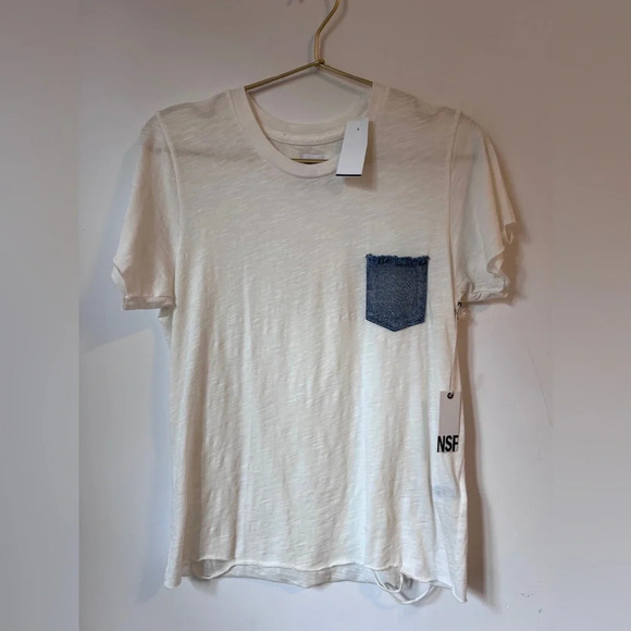 NWT NSF White Denim Pocket Detail Short Sleeve distressed T Shirt - Picture 3 of 9